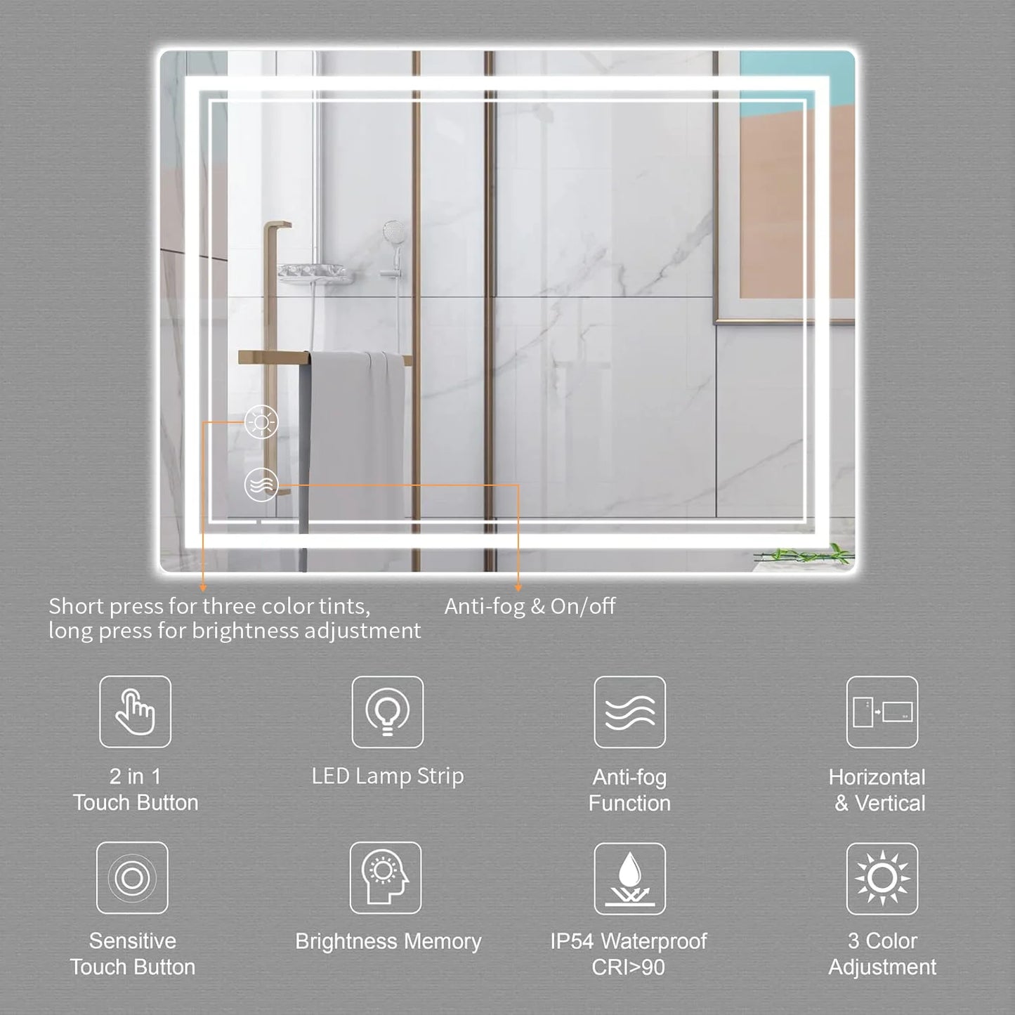 Illuminated Wall Mounted Mirror with Defogging