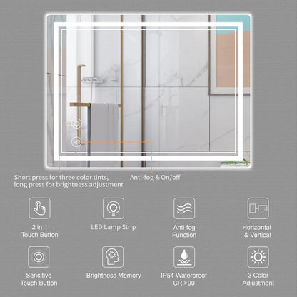 Illuminated Wall Mounted Mirror with Defogging