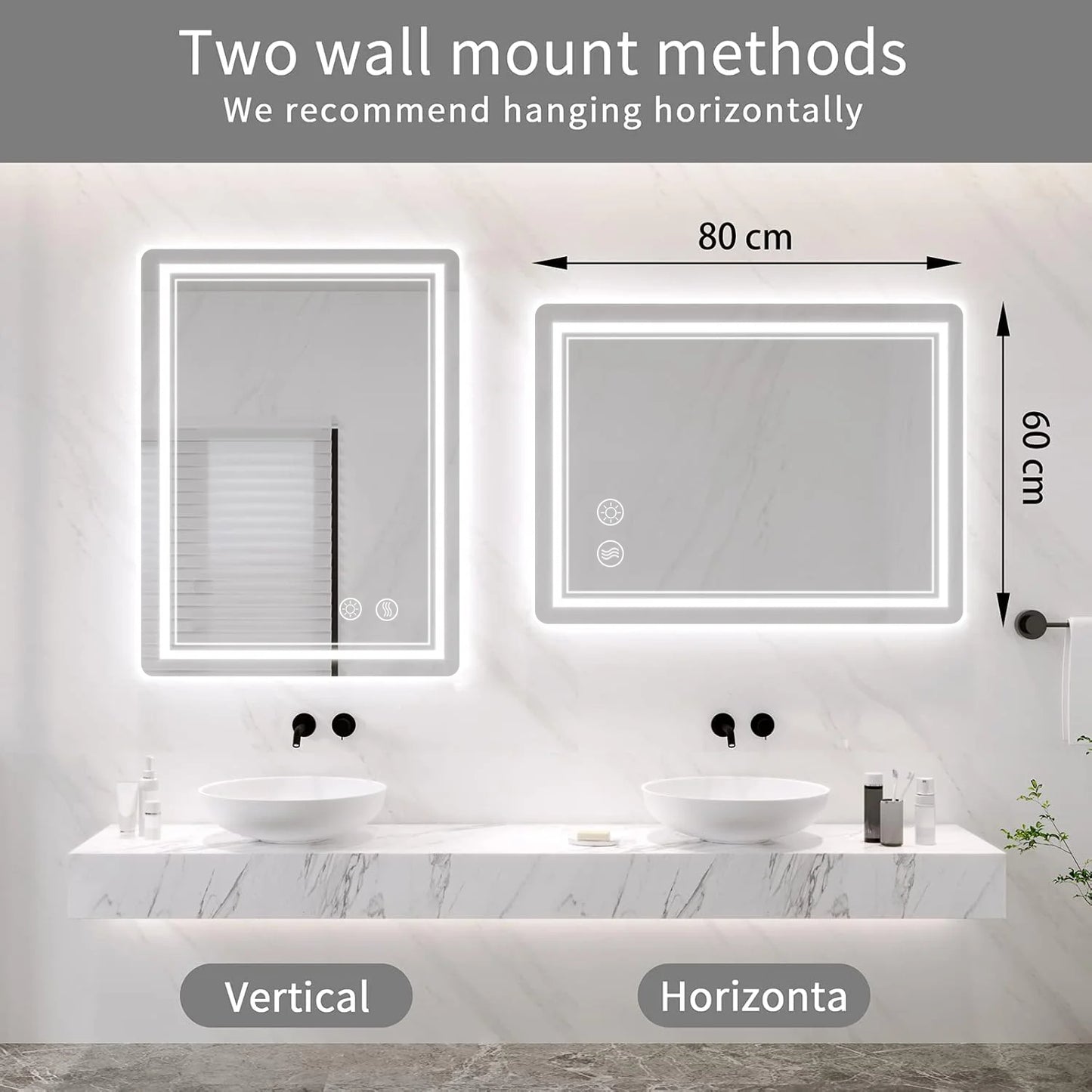 Illuminated Wall Mounted Mirror with Defogging