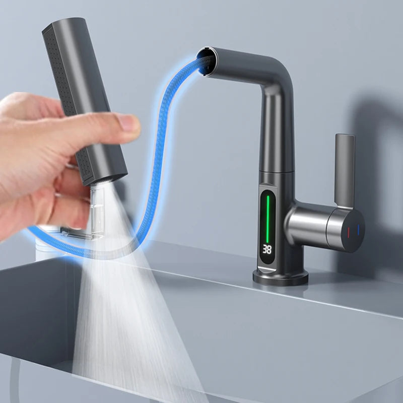 Digital Display Waterfall Temperature Basin Faucet