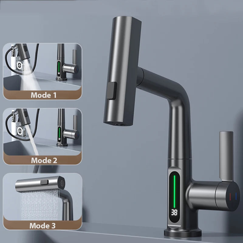 Digital Display Waterfall Temperature Basin Faucet