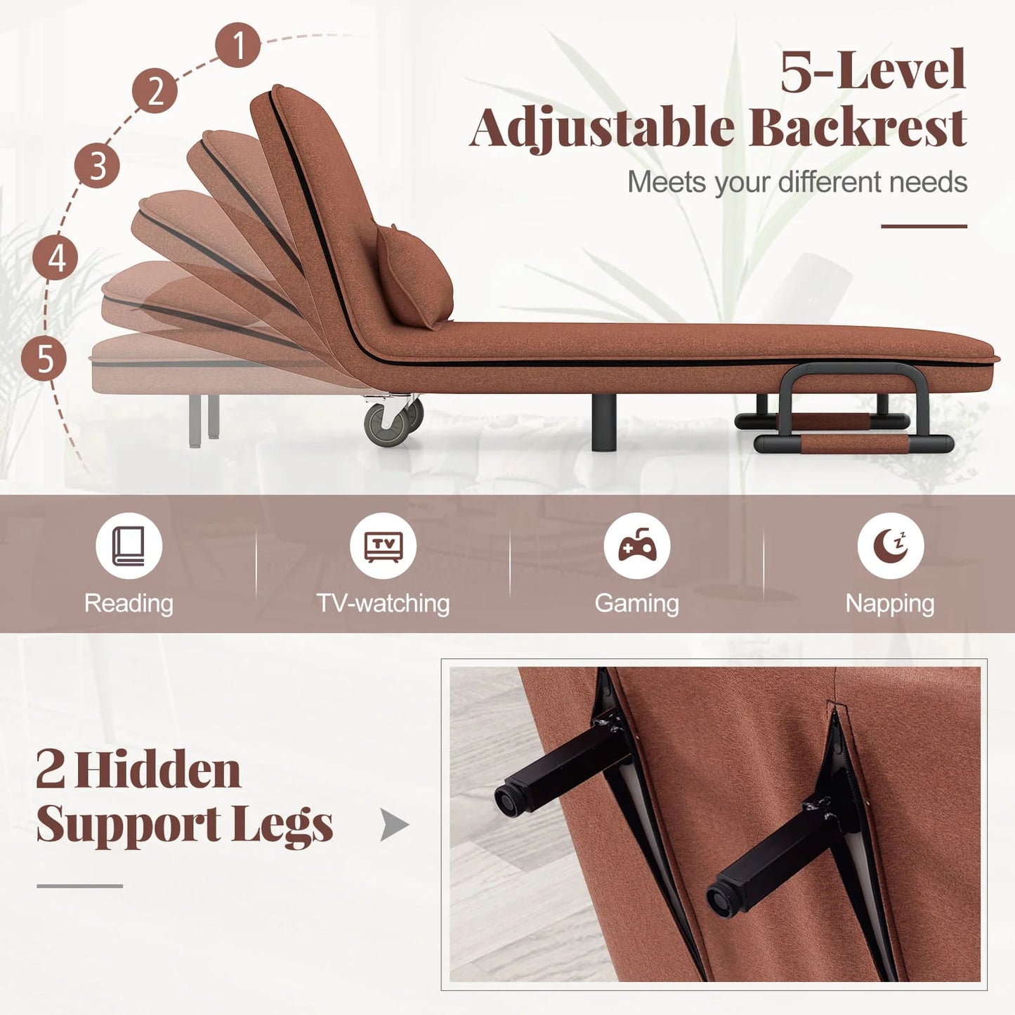 Single Folding Sofa Bed Chair With Pillow