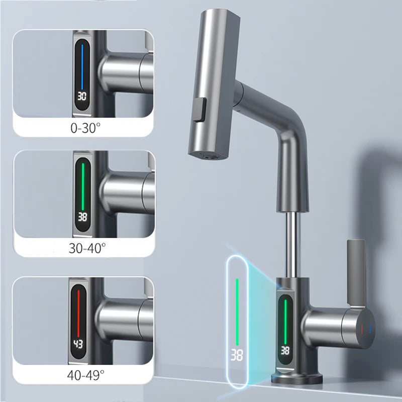 Digital Display Waterfall Temperature Basin Faucet