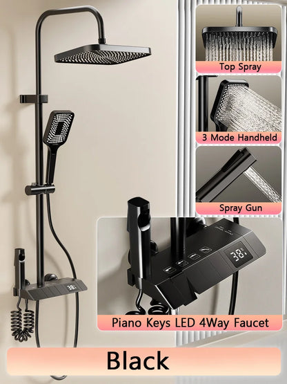 Digital LED Rain Pressurized Shower Set