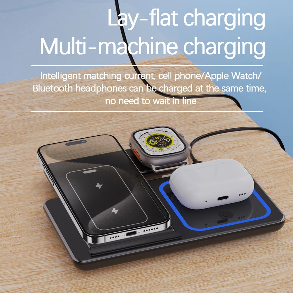 30W 3 in 1 Foldable LED Fast Wireless Charger Stand