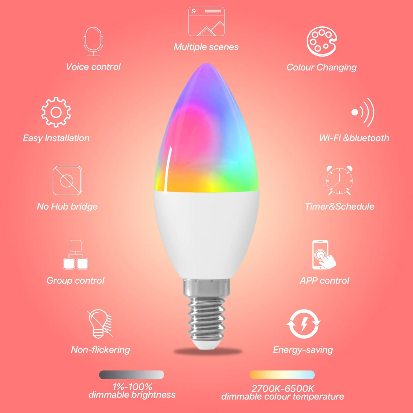 2 Pcs Smart Light Candle Bulbs Work with Echo Alexa Google
