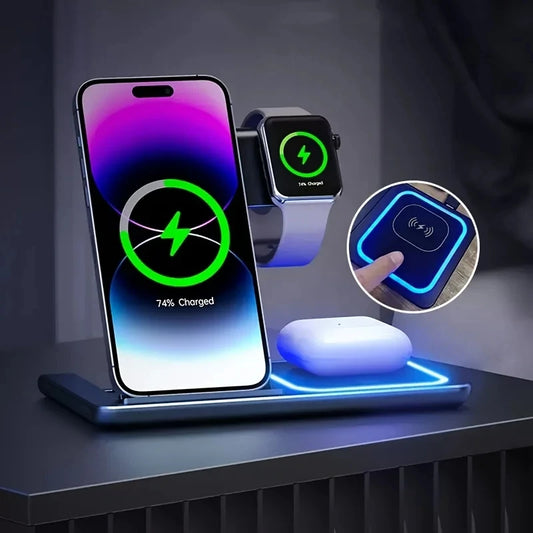 3 in 1 LED Foldable Wireless Charging Station For iPhone