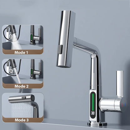 Digital Display Waterfall Temperature Basin Faucet