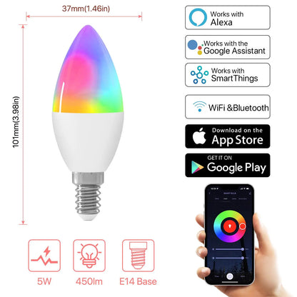 2 Pcs Smart Light Candle Bulbs Work with Echo Alexa Google