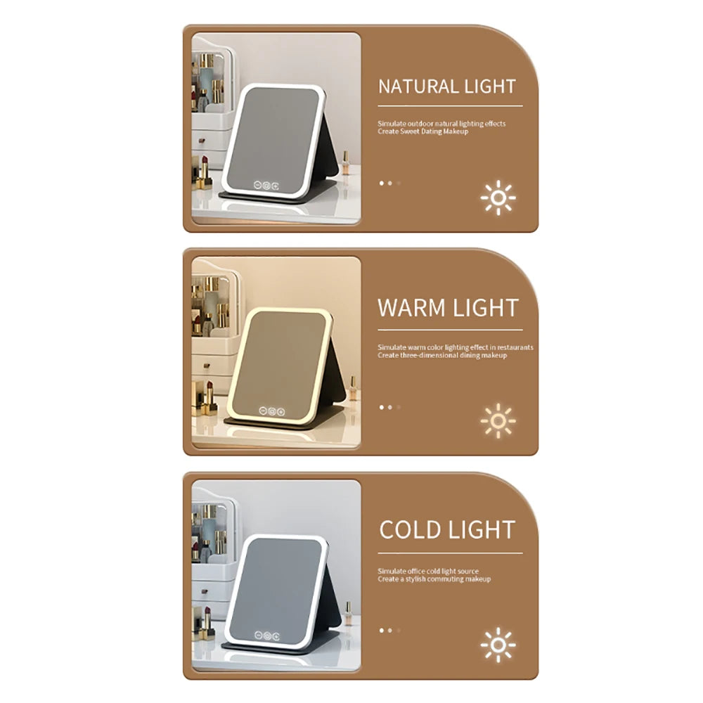 Dimmable Foldable LED Makeup Mirror with Touch