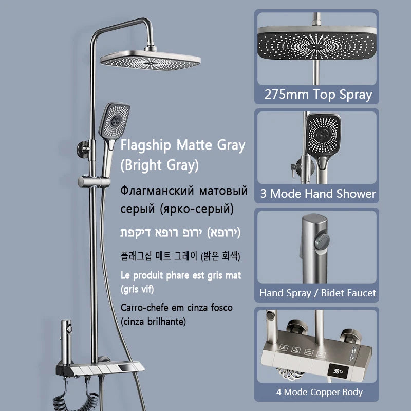 Digital LED Rain Pressurized Shower Set