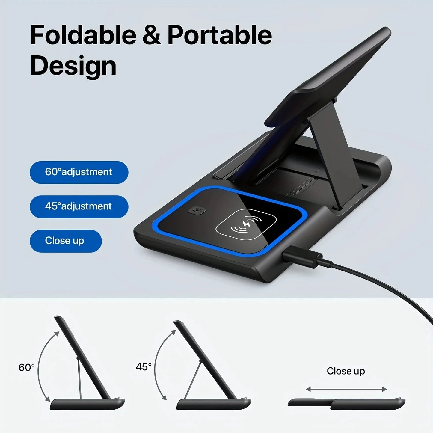 3 in 1 LED Foldable Wireless Charging Station For iPhone