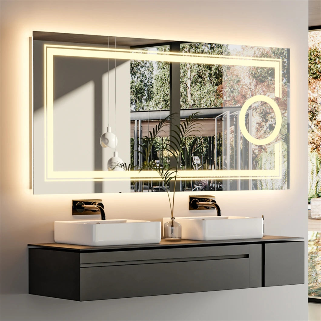 LED Magnifying Wall Vanity Mirror with Demisting